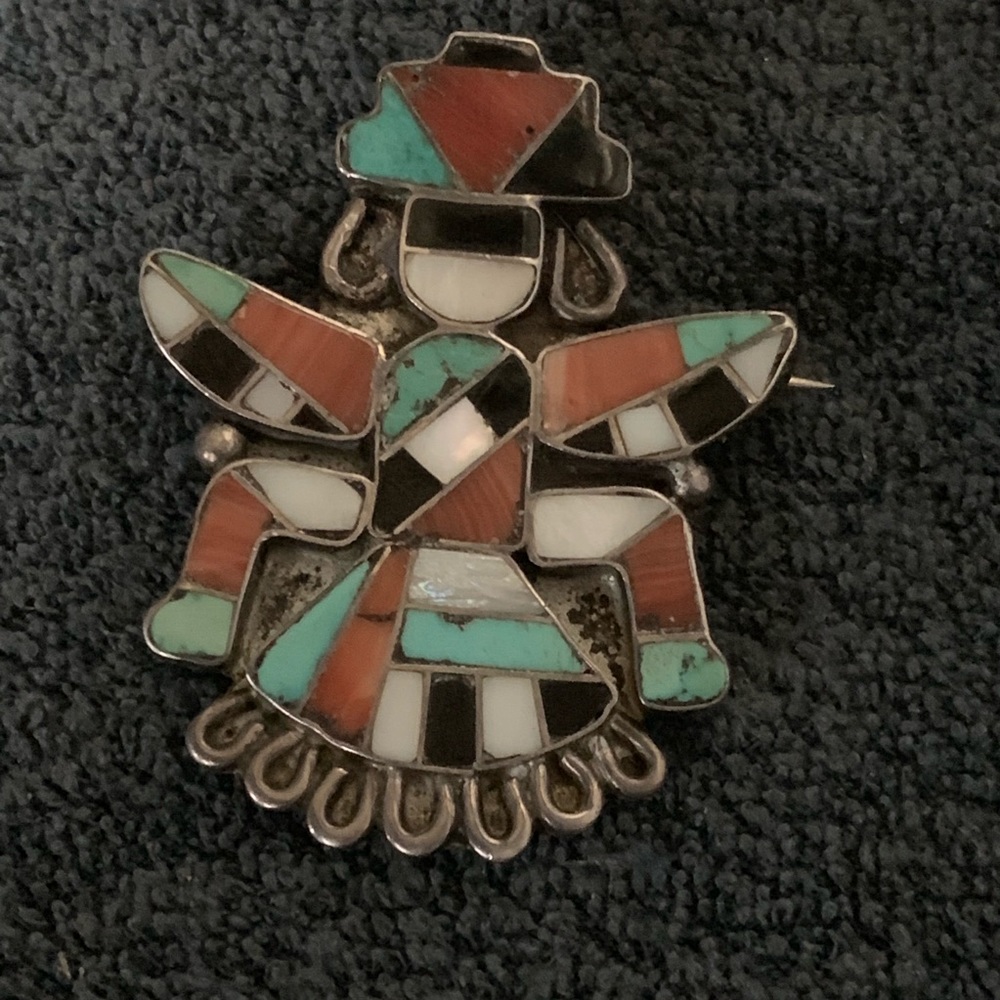 1940s.-50s Leo Poblano Knifewing Pin Zuni Inlay